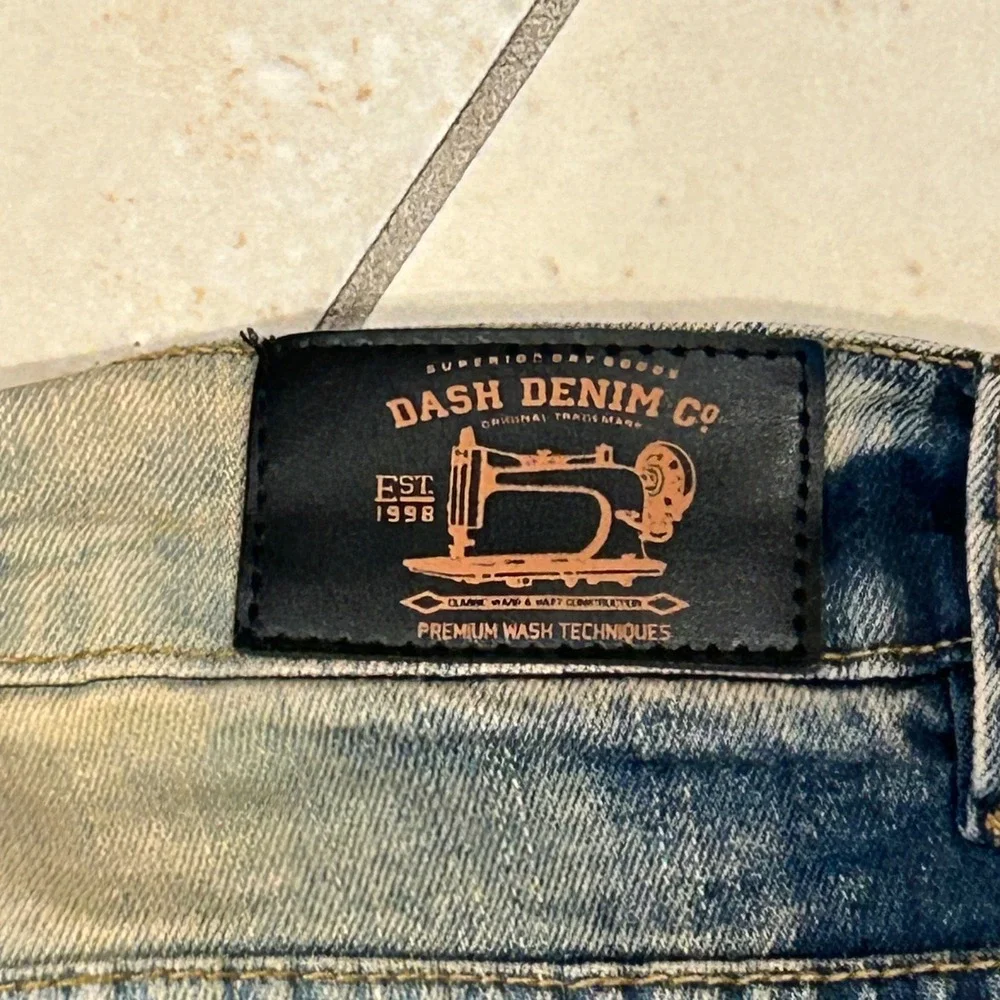 Dash Denim‎ Jeans Mens 32x30 Blue Distressed Biker Moto Acid Wash Slim Stretch